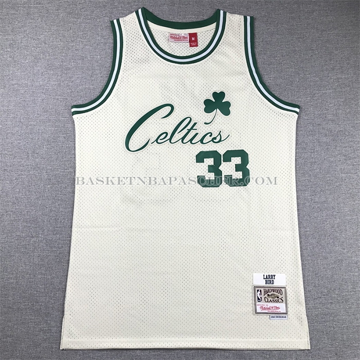 Maillot Boston Celtics Larry Bird NO 33 Mitchell & Ness Chainstitch Creme